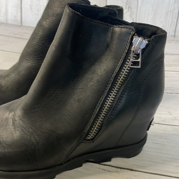 Sorel Black Leather Joan of Artic Wedge Bootie - Picture 9 of 13